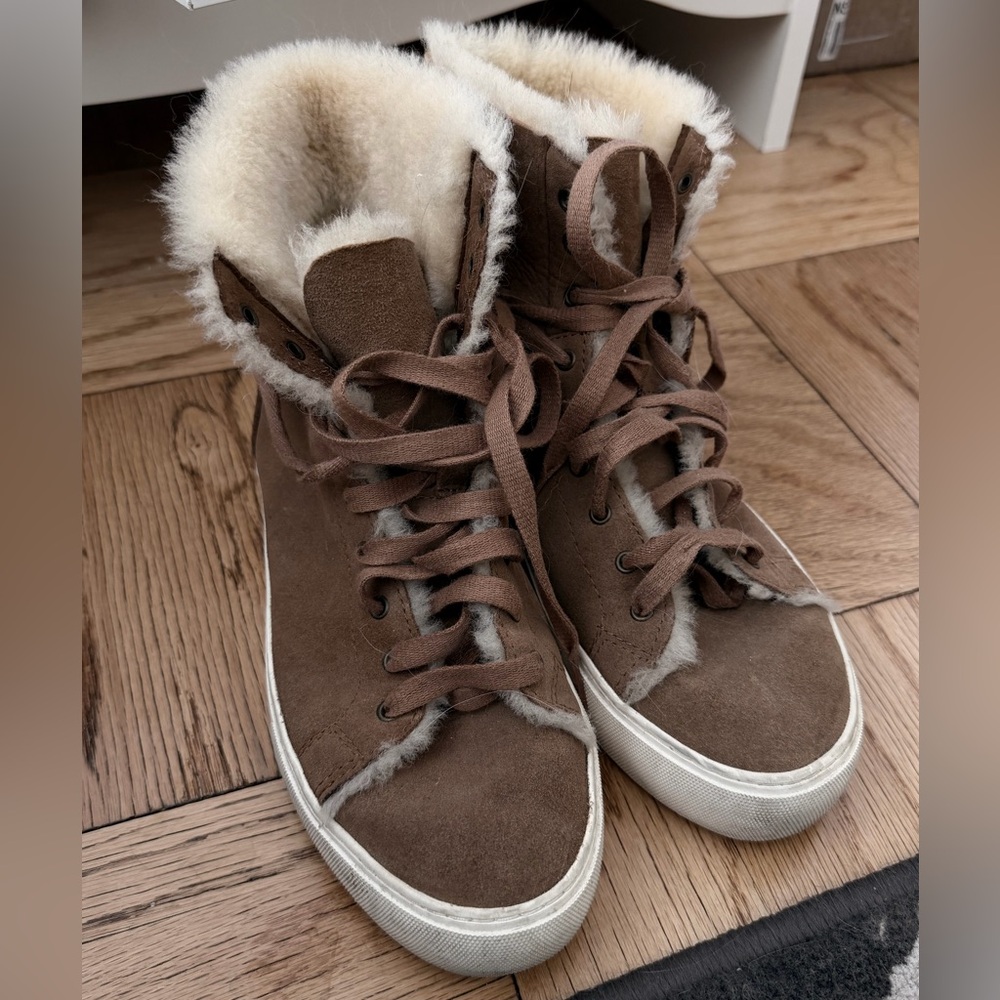 UGG Cream and Brown Shearling Sneakers